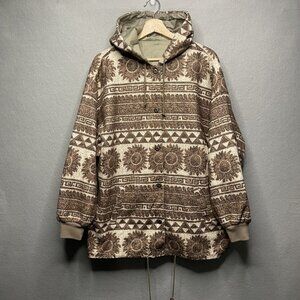 Vintage Braetan Reversible Hooded Jacket Aztec Print & Solid Brown XL